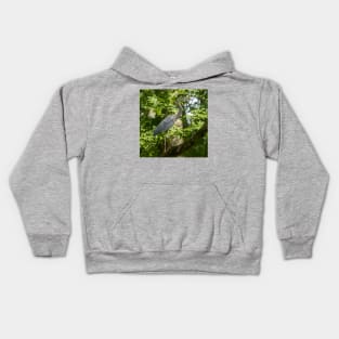 Great Blue heron high a tree Kids Hoodie